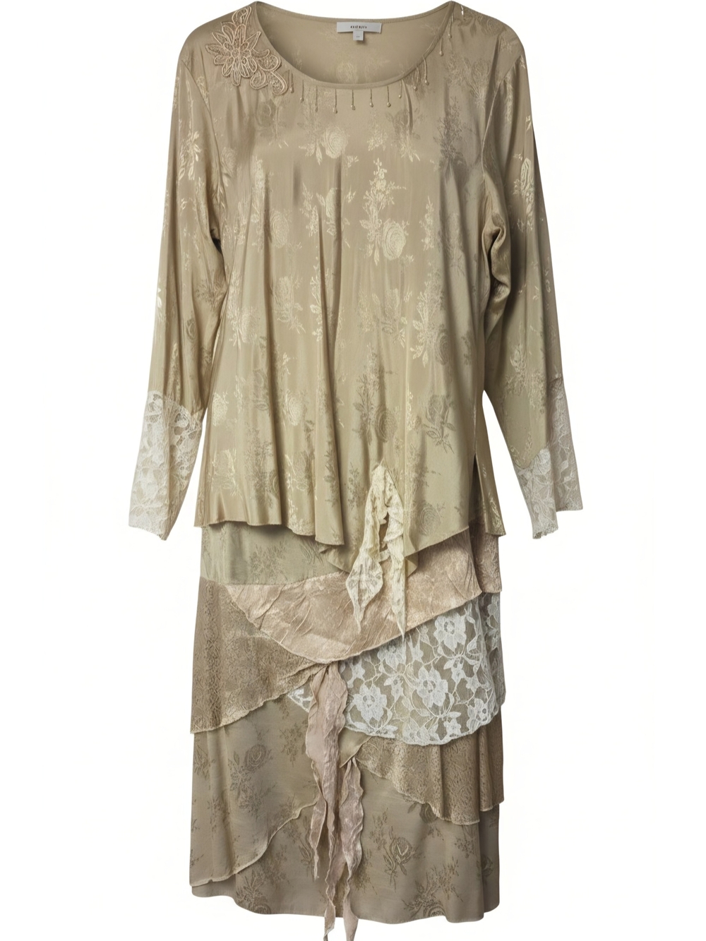 1960's Vintage 100% Rayon Tiered Floral Lace Boho Blouse & Skirt Dress Set